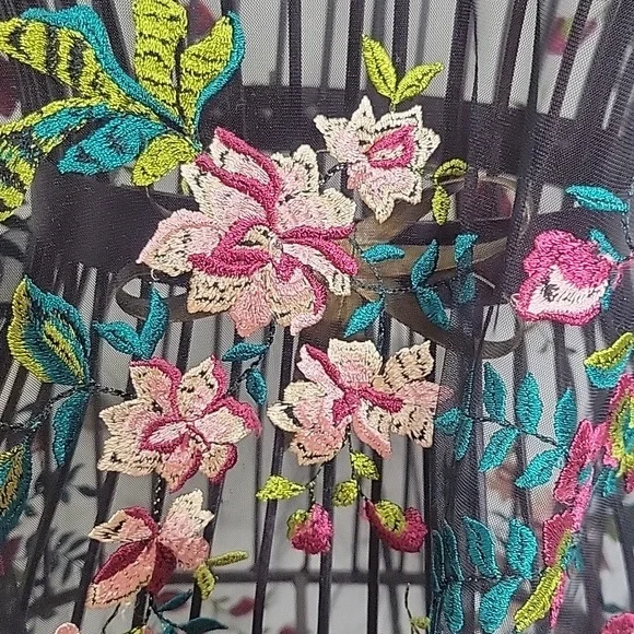 Kimchi Blue Sheer Black Top with Floral Embroidery Size Small - Picture 6 of 14